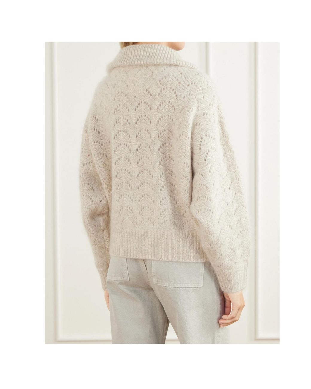 FRAME White Ribbed-Knit Zip-Up Sweater