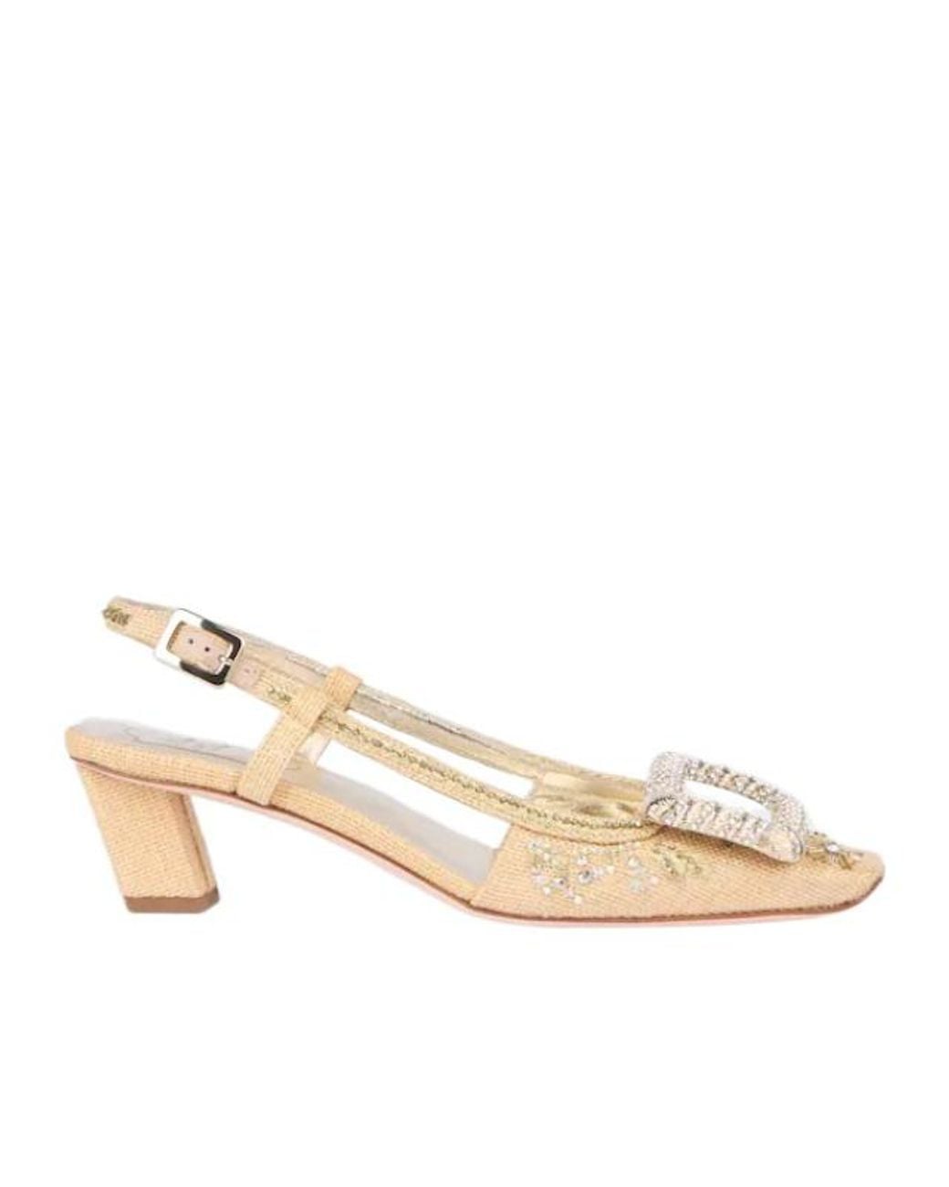 Roger Vivier Natural Crystal-Embellished Buckle Slingback Pumps