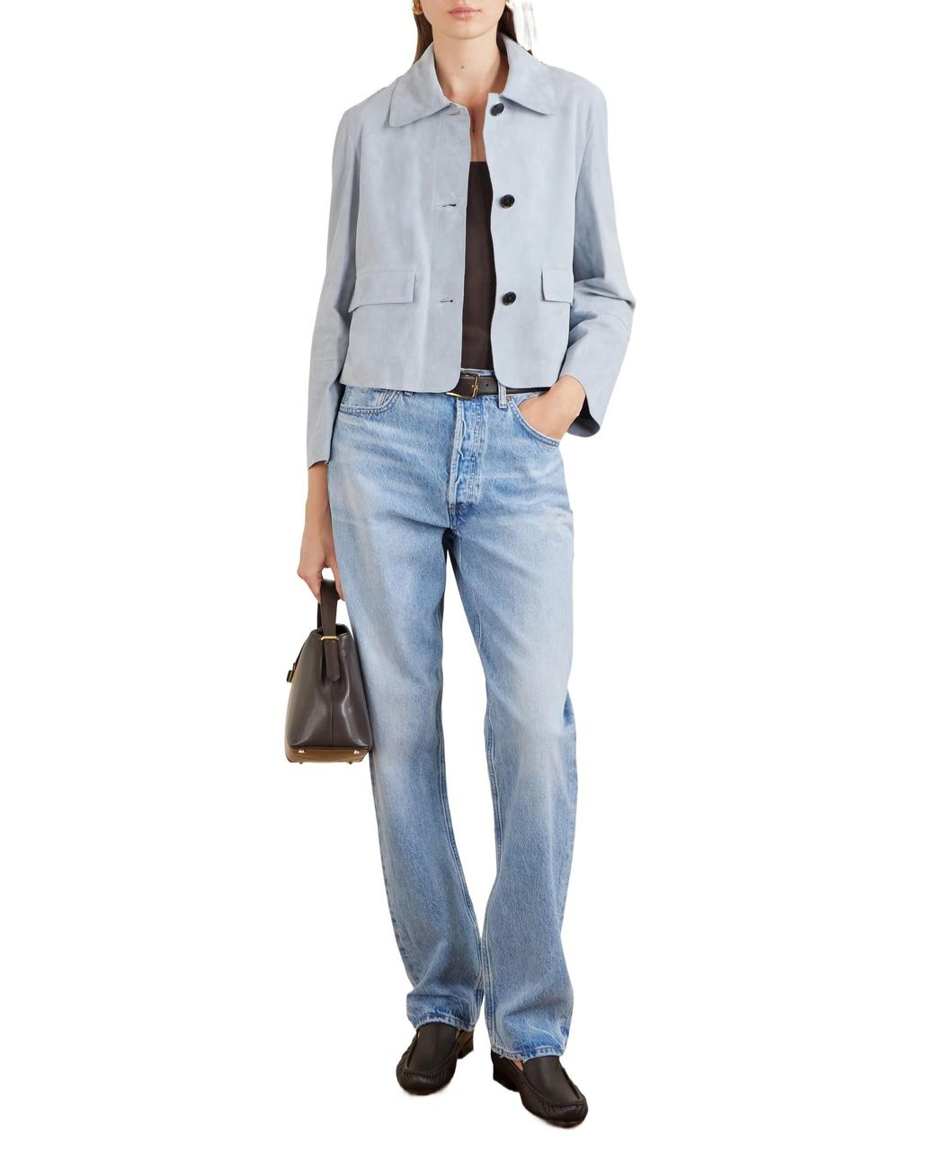 Arma Blue Cropped Suede Buttonfront Jacket