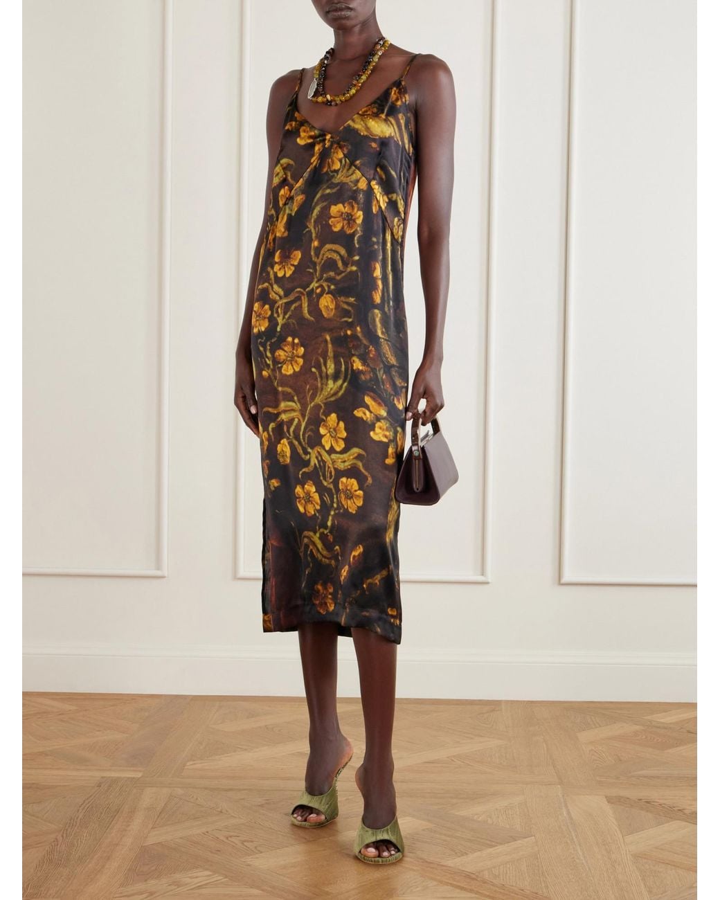 Dries Van Noten Multicolor Floral-Print Silk-Satin Midi Dress