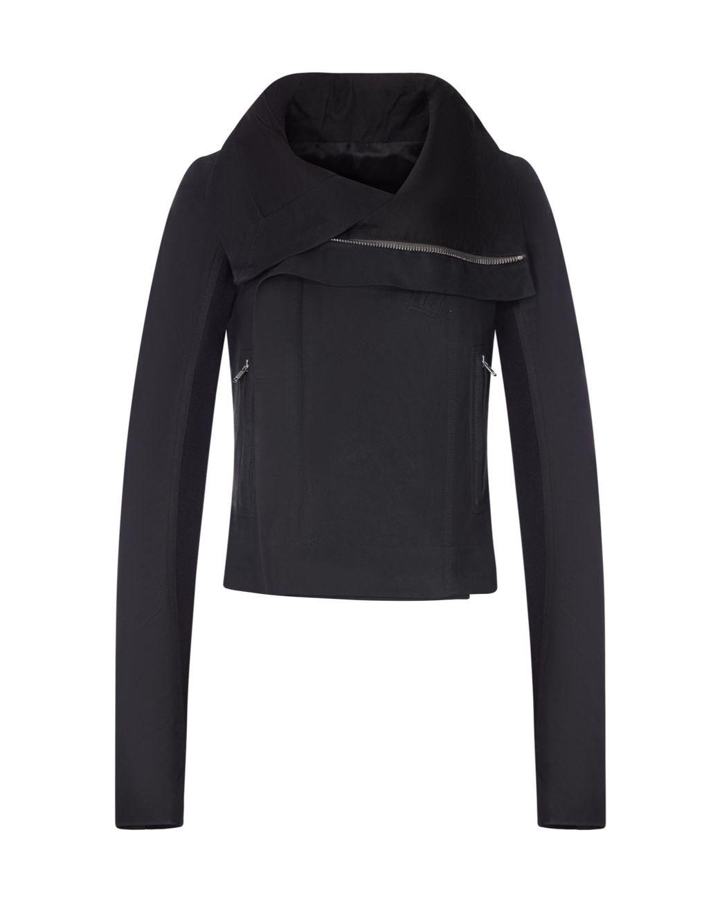 Rick Owens Blue Biker Jacket With Wide Wrap Collar