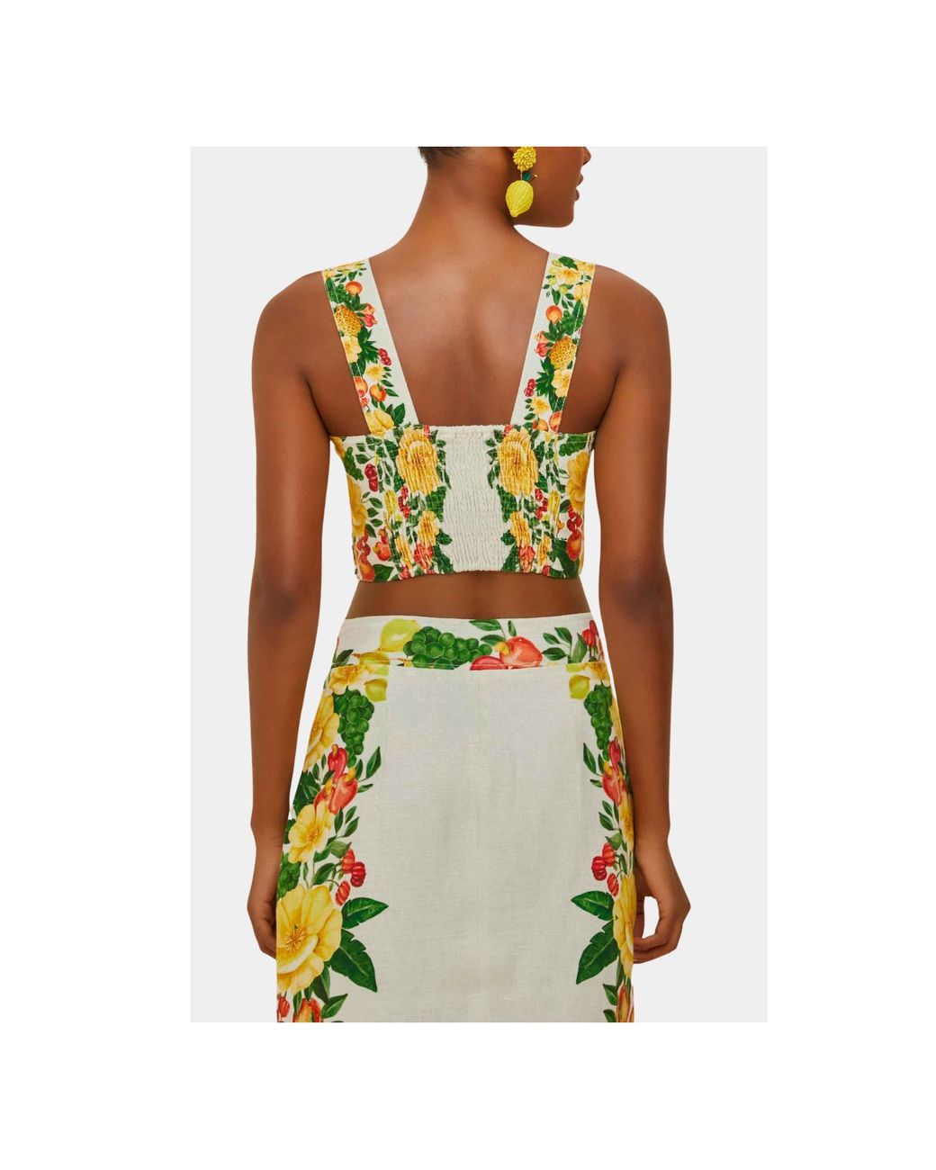 Farm Rio Yellow Cropped Printed Linen Top