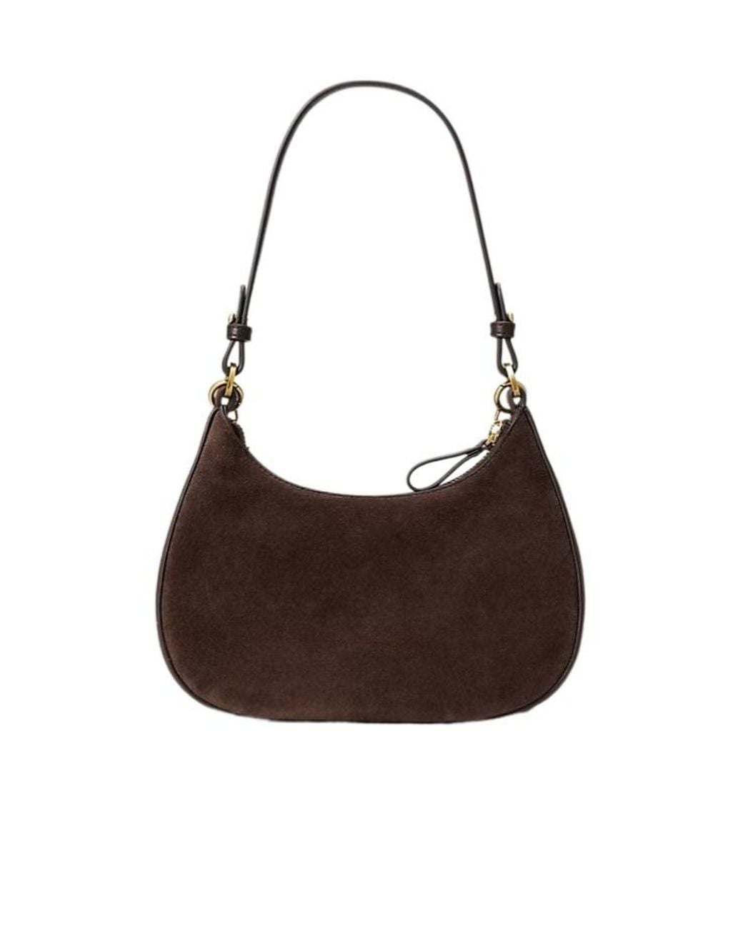 Ralph Lauren Brown Suede Medium Marcy Zip Shoulder Bag