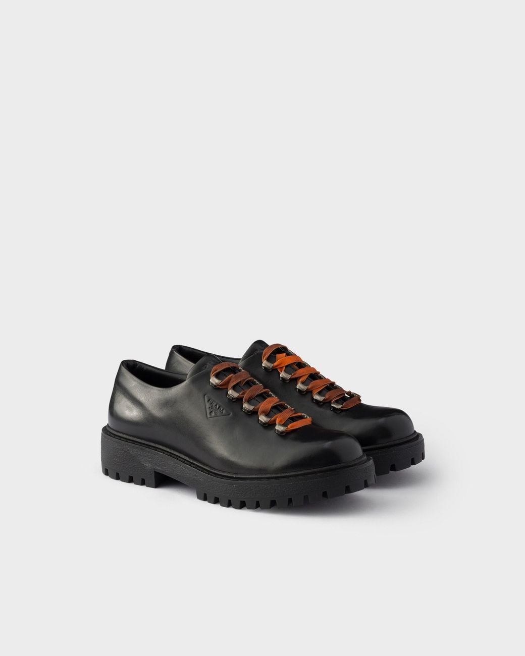 Prada Black Aged Leather Lace-Up Shoes for men