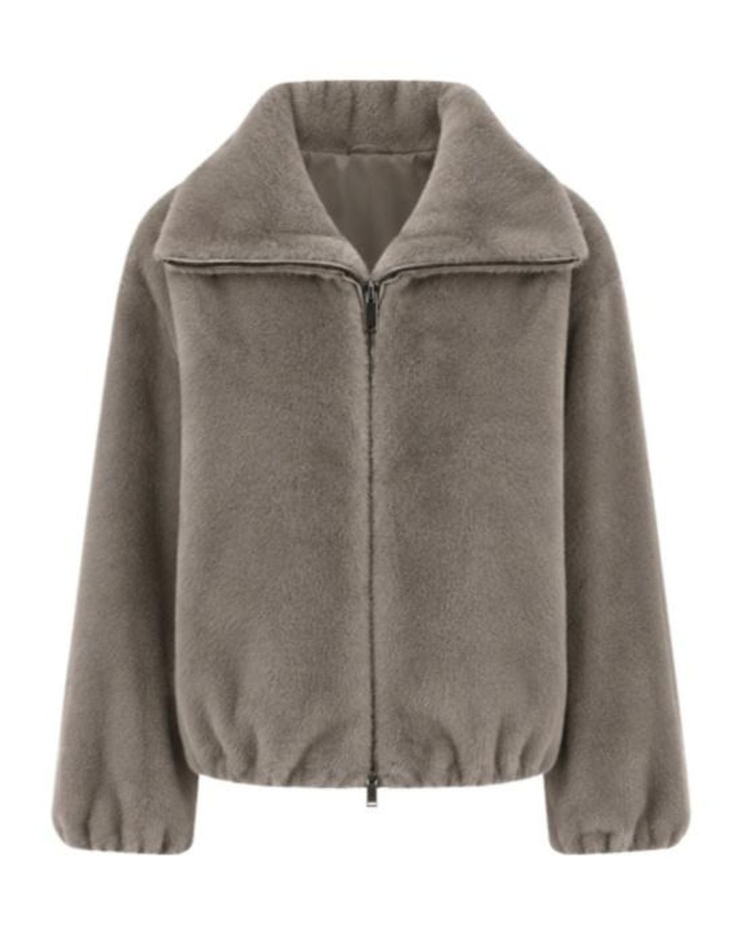 P.A.R.O.S.H. Gray Faux-Fur Elasticated-Hem Jacket