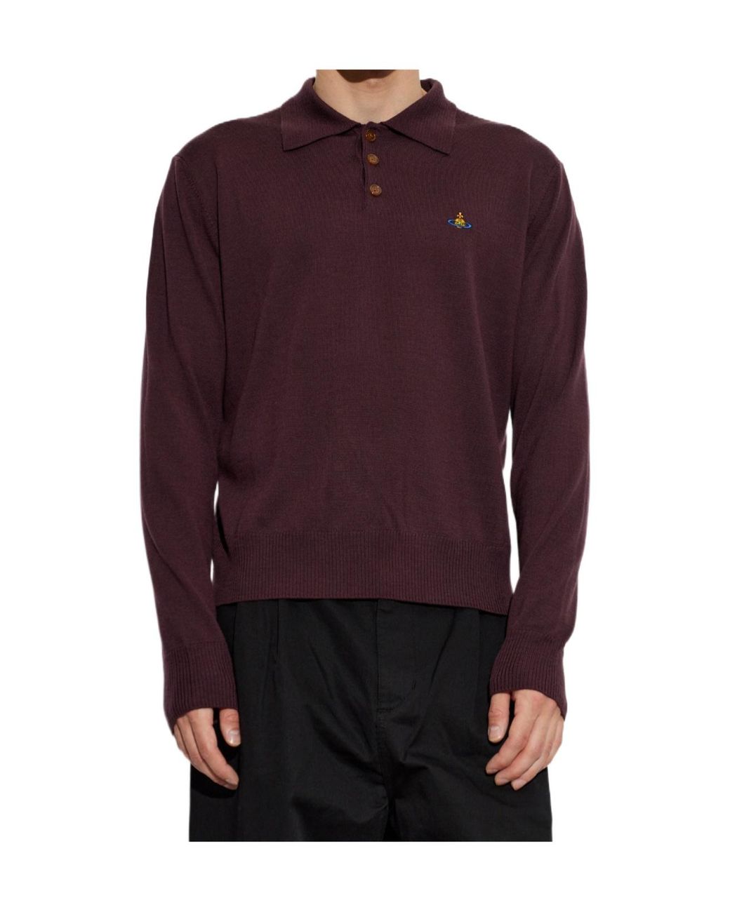 Vivienne Westwood Purple Orb Logo Knitted Polo Shirt for men