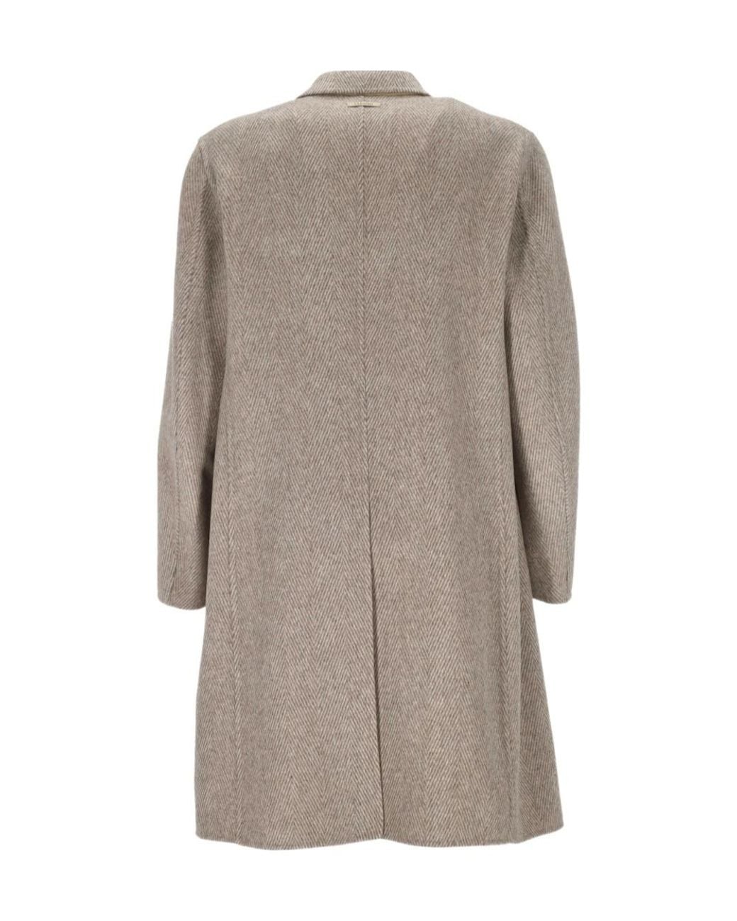 Lardini Gray Herringbone Logo Plaque Coat for men