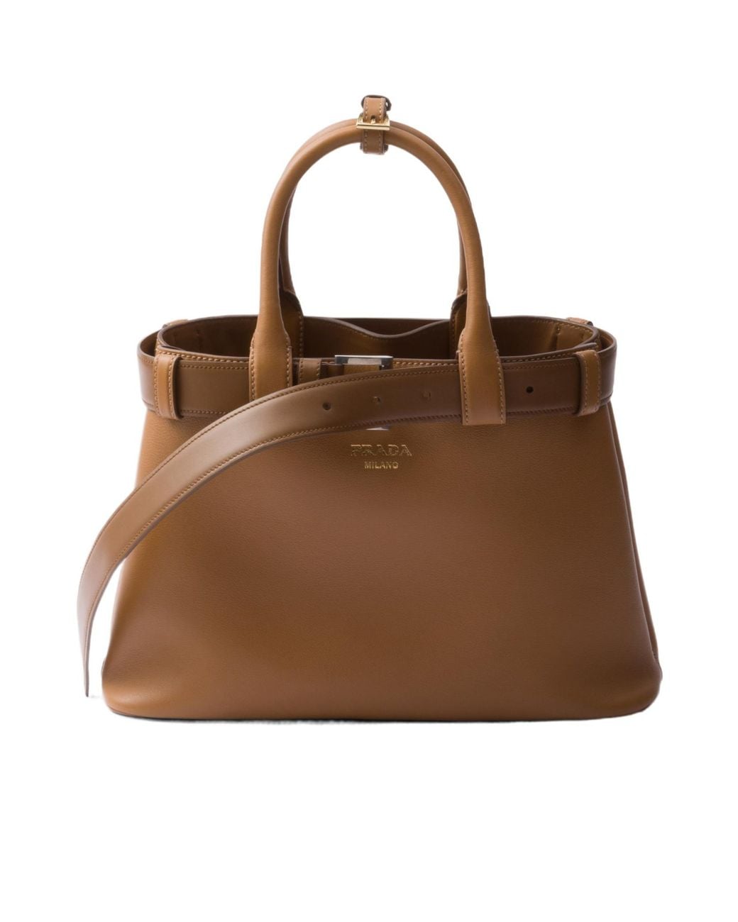 Prada Brown Belted Open-Top Medium Handbag