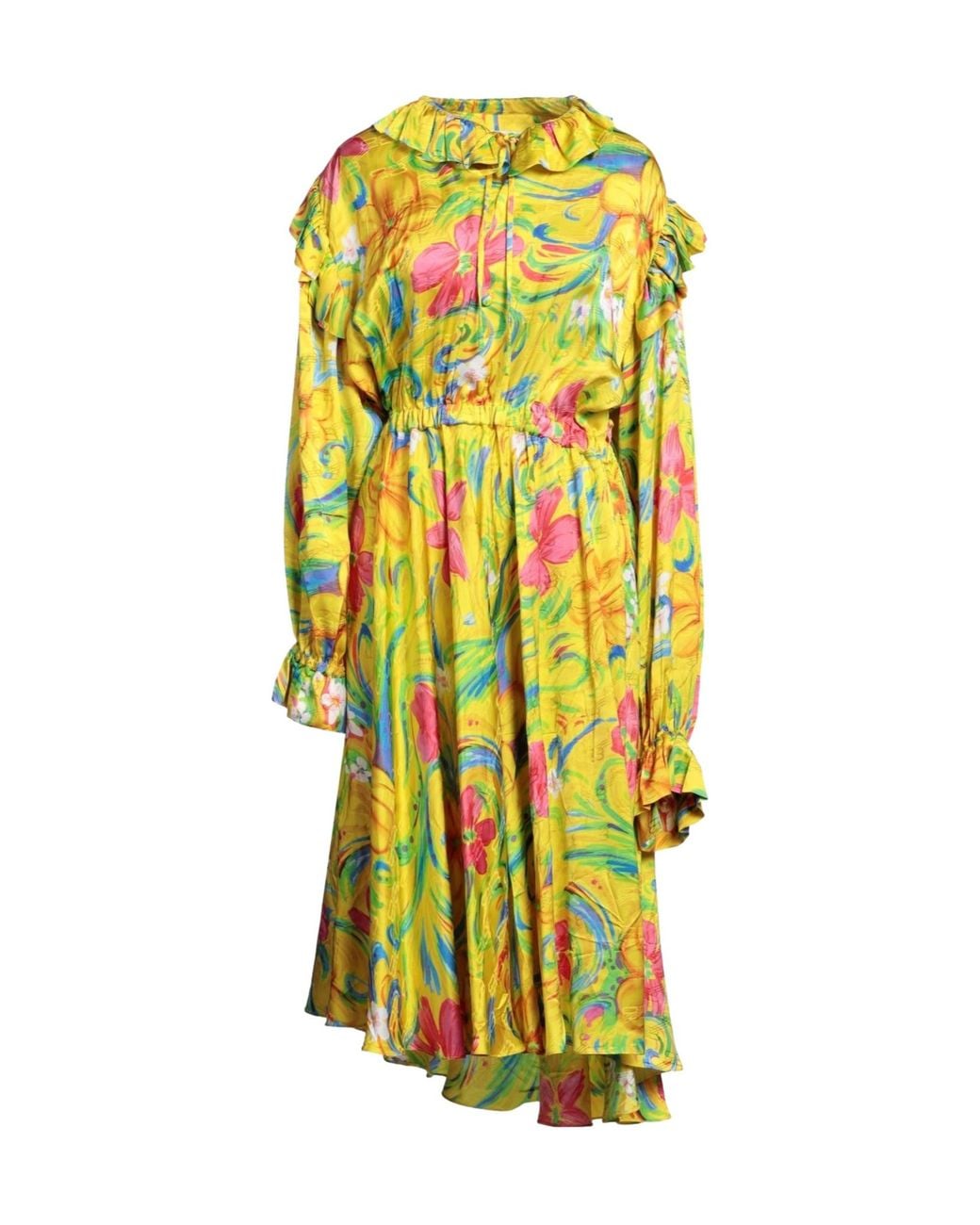 Balenciaga Yellow Printed Long Sleeve Dress