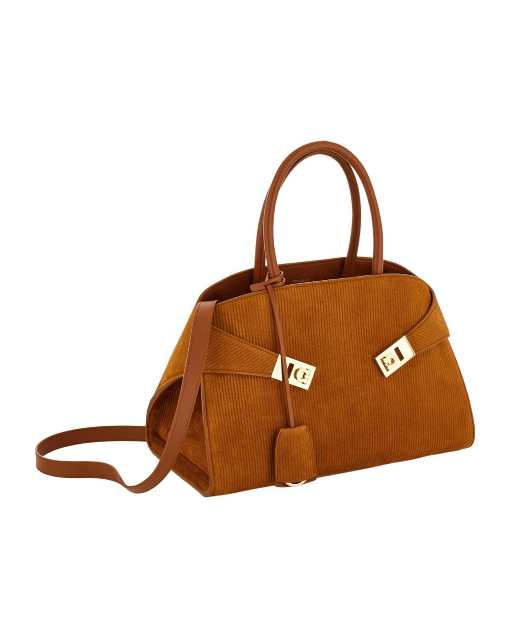 Ferragamo Brown Medium Hug Ripple-Corduroy Tote Bag