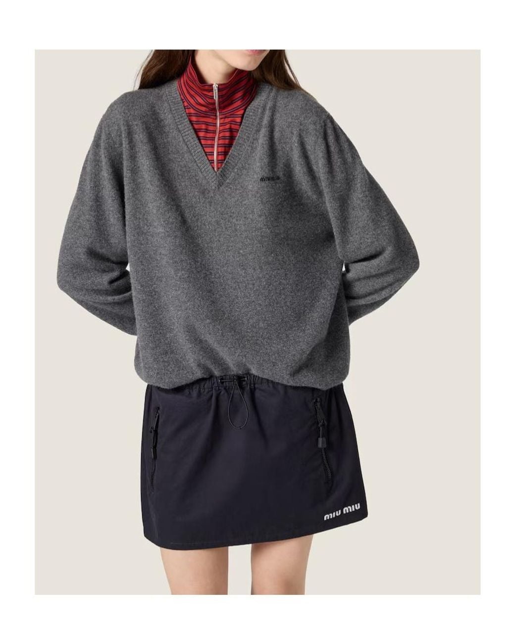 Miu Miu Gray Cashmere And Jersey Sweater