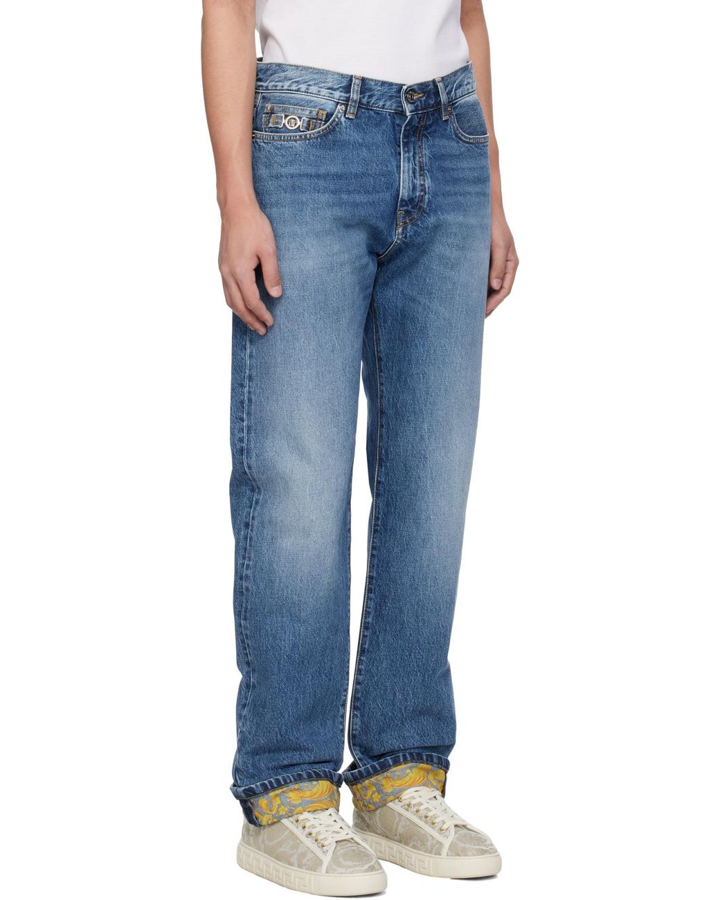 Versace Blue Logo-Patch Jeans for men