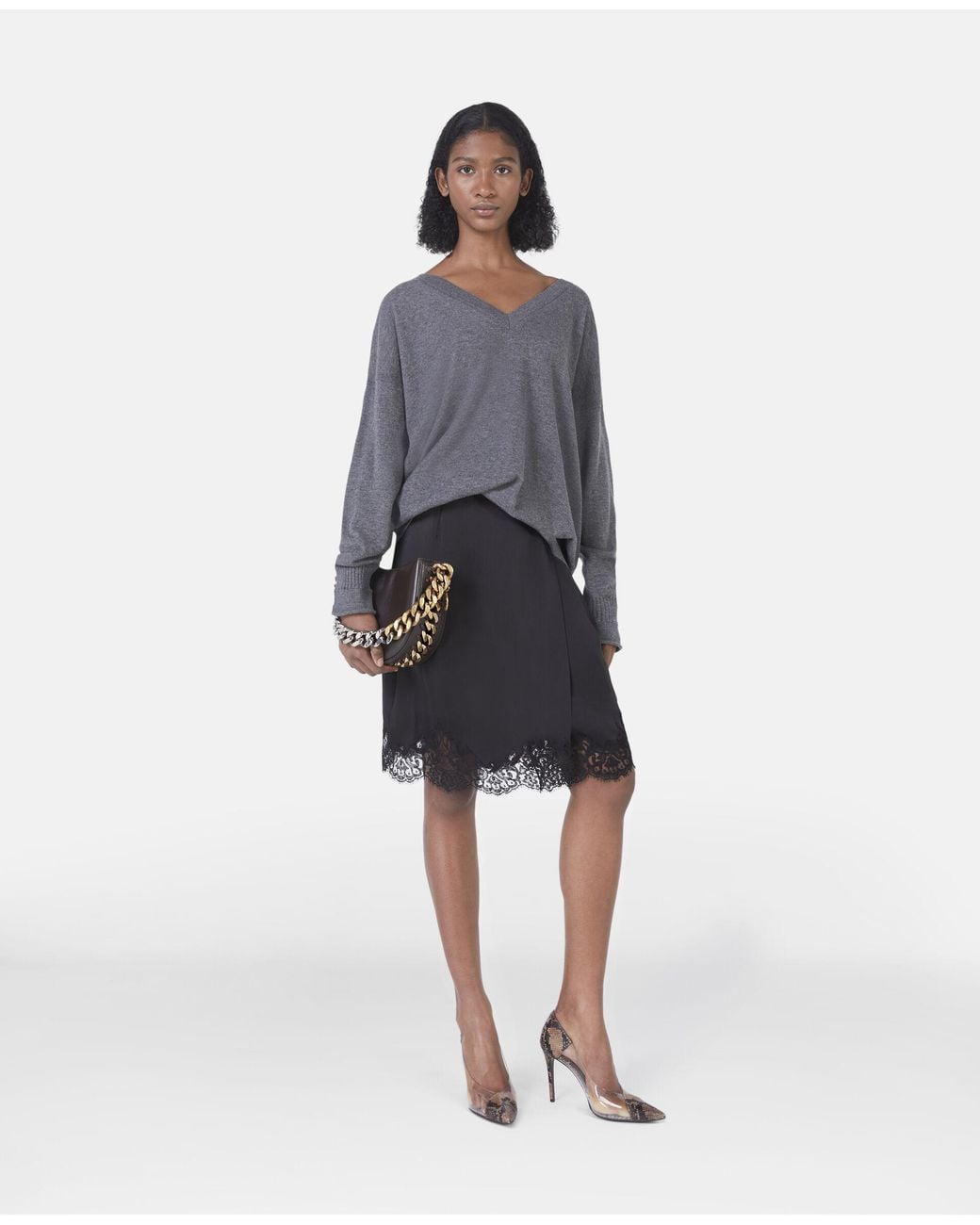 Stella McCartney Gray Stella Iconic V-Neck Knitted Jumper