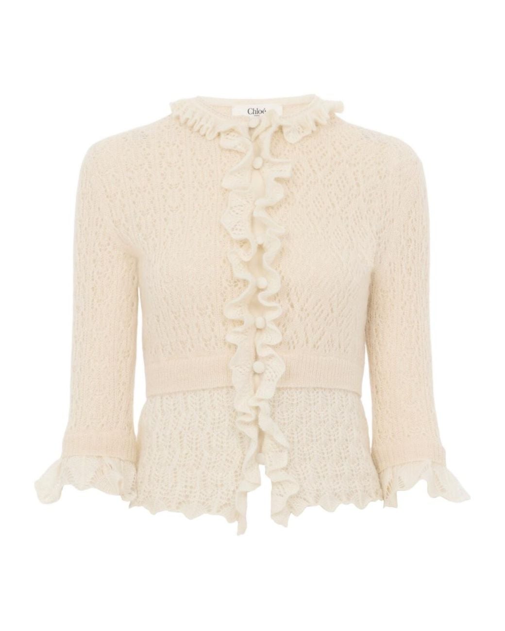 Chloé White Ruffled Cropped Cardigan