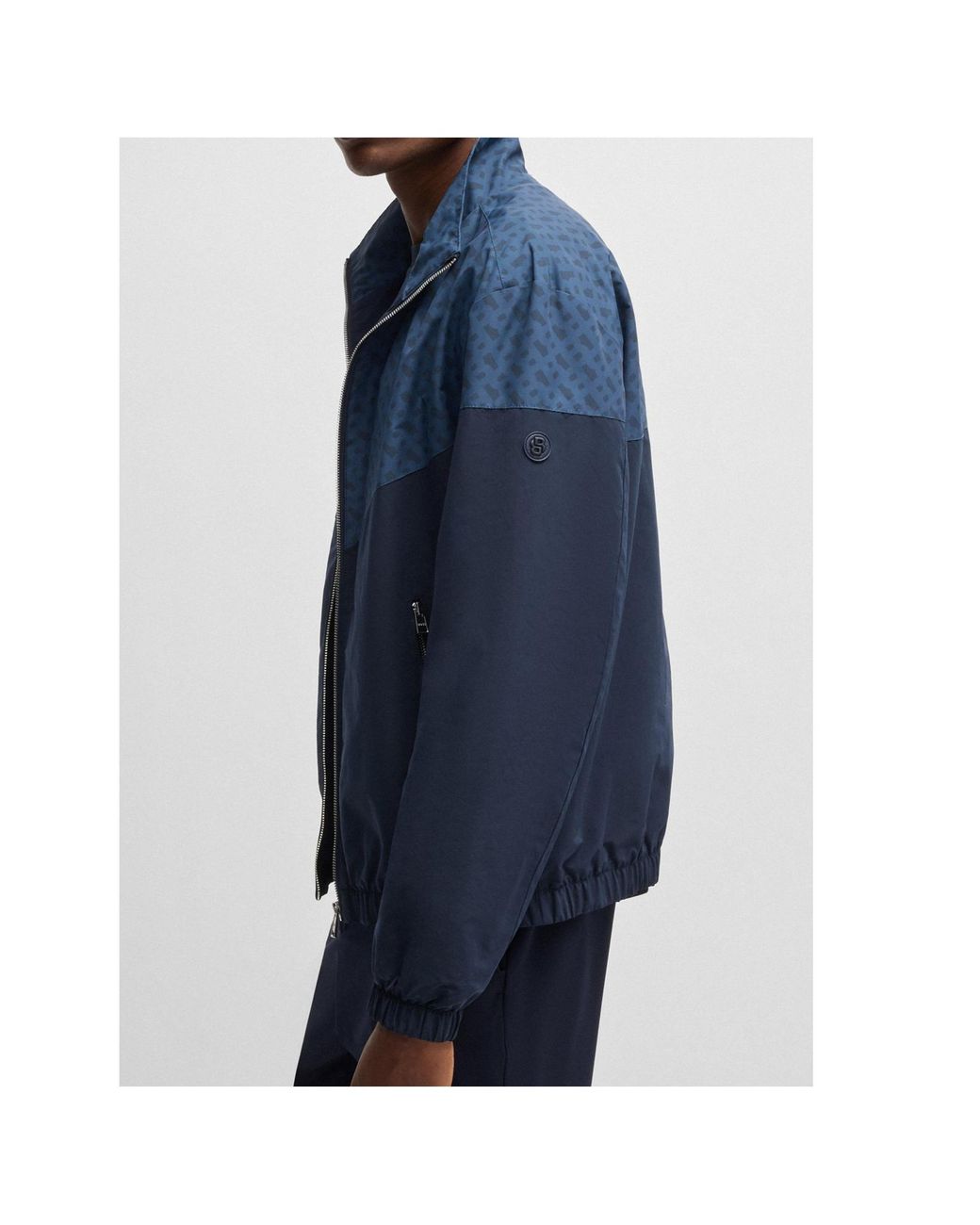 Boss Blue High Collar Long Sleeve Casual Jacket for men