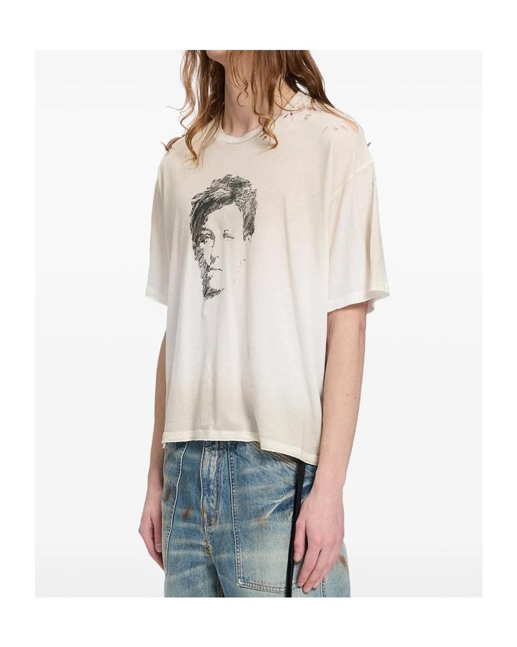 Ann Demeulemeester Blue Lu Portrait T-Shirt for men
