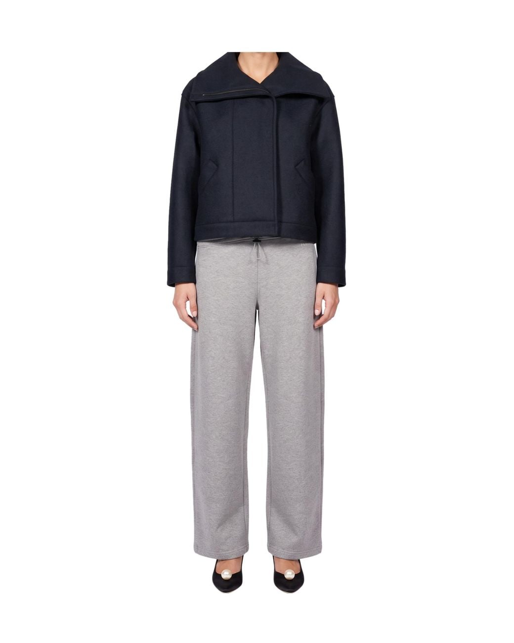 Harris Wharf London Blue Asymmetric Collar Cropped Jacket