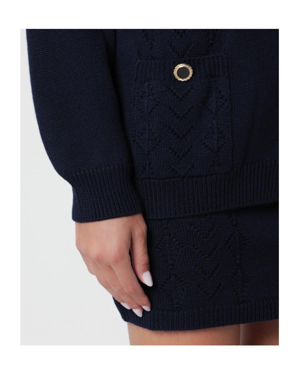 Alessandra Rich Blue Eyelet Button Knit Cardigan