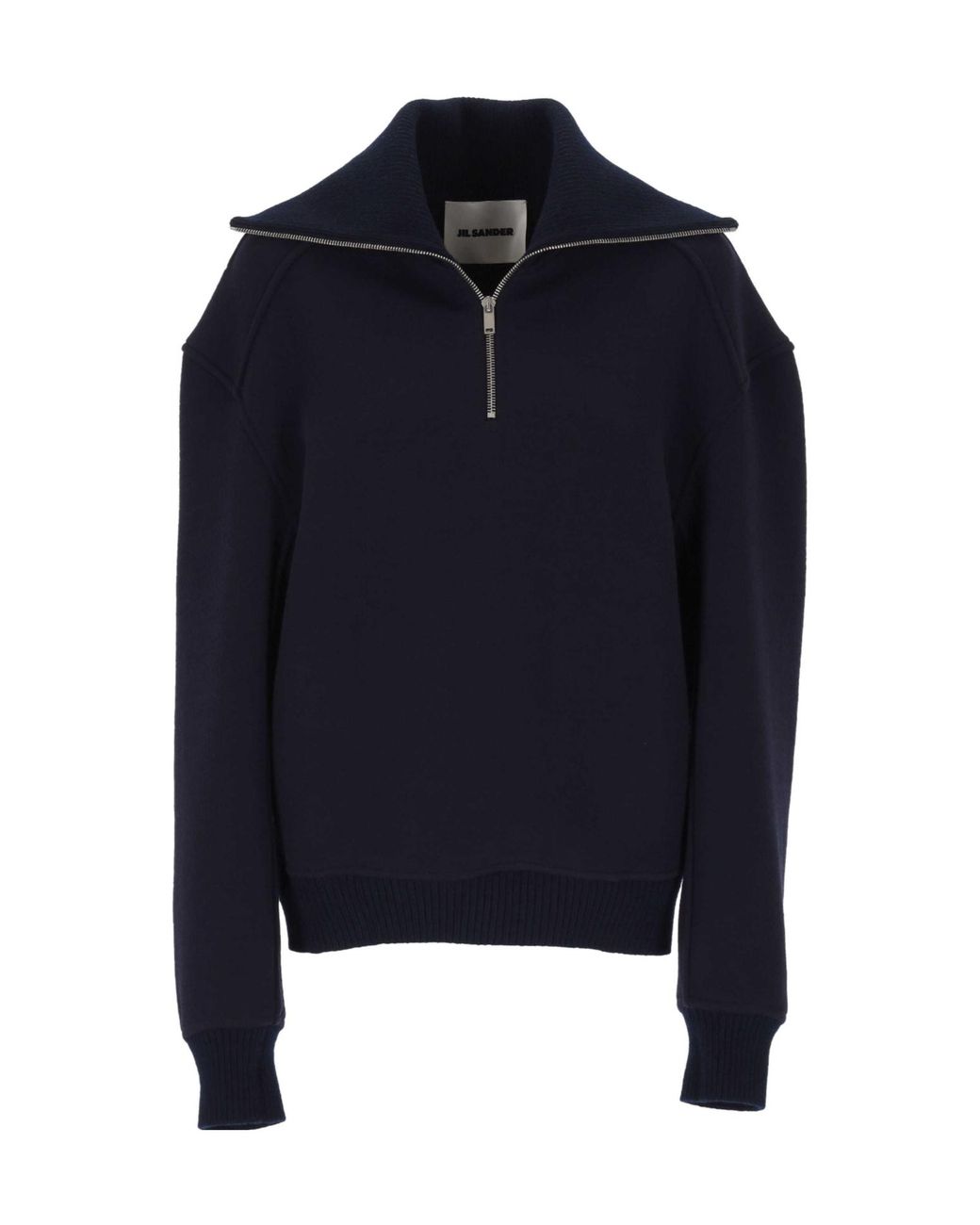 Jil Sander Blue Half-Zip Funnel-Neck Sweater