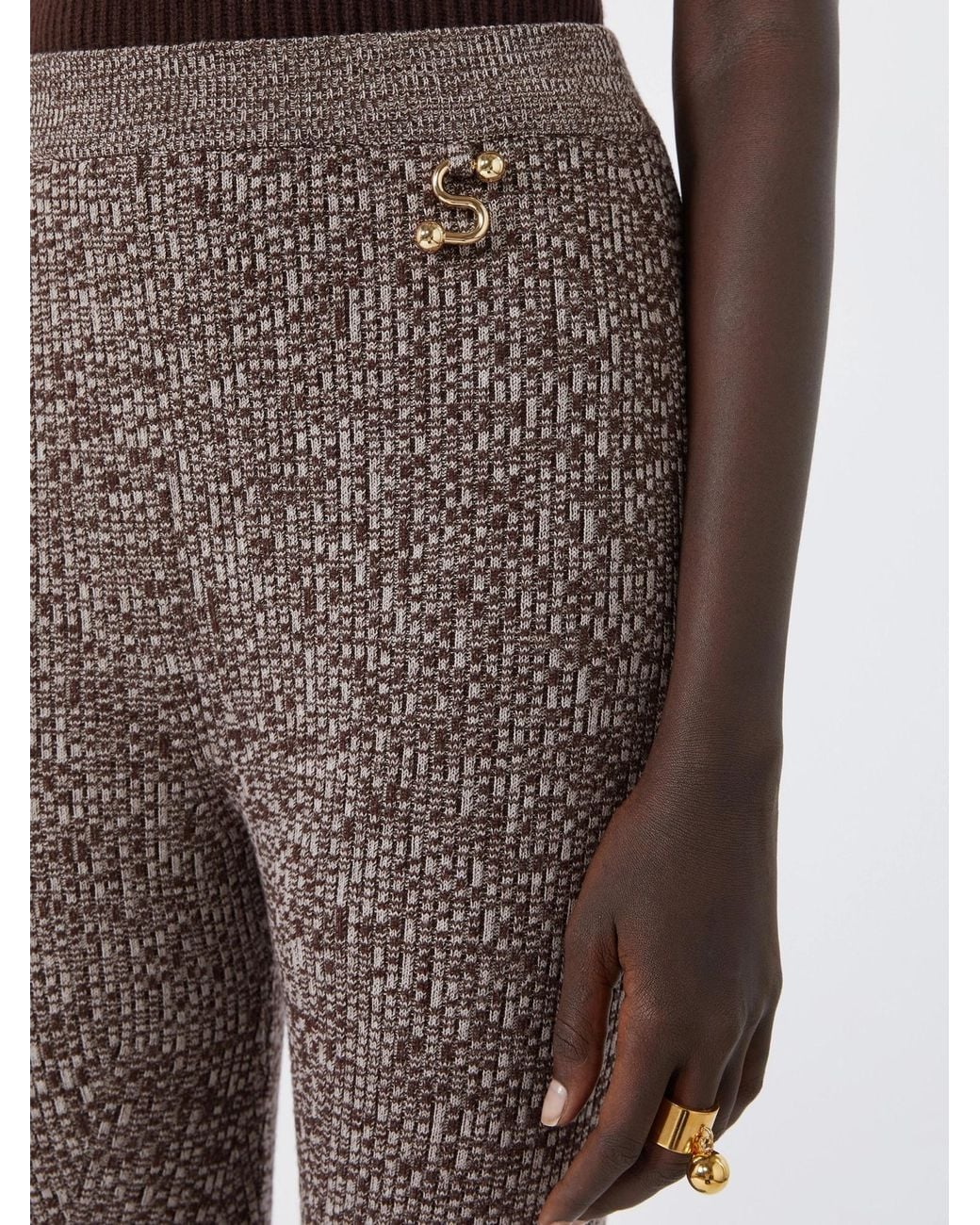 Sportmax Gray Marled Flared Knitted Trousers
