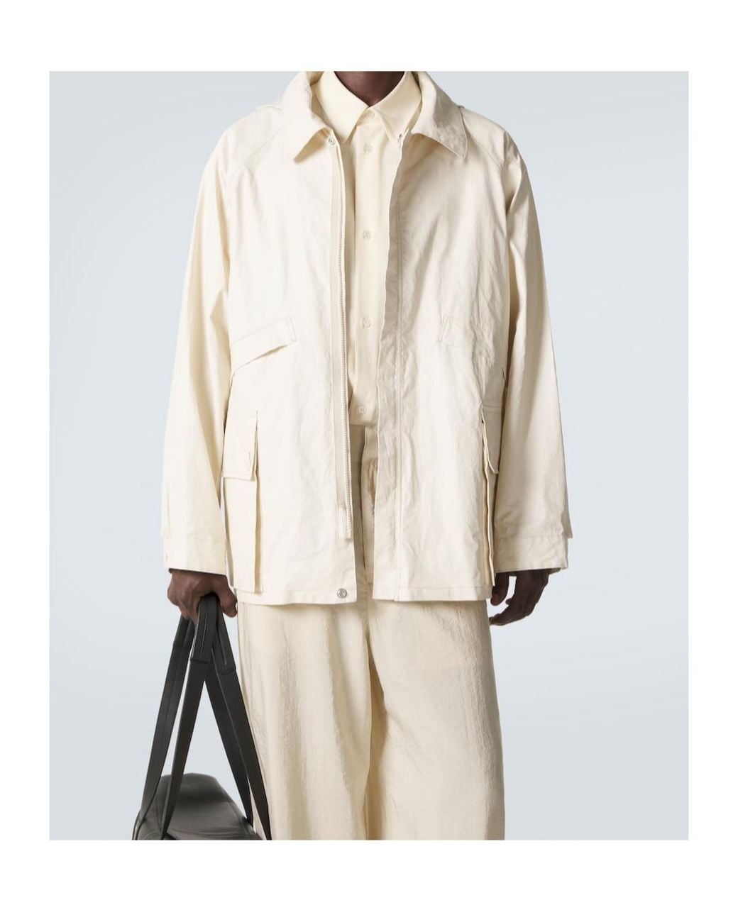 Lemaire White Long-Sleeved Hooded Raincoat for men