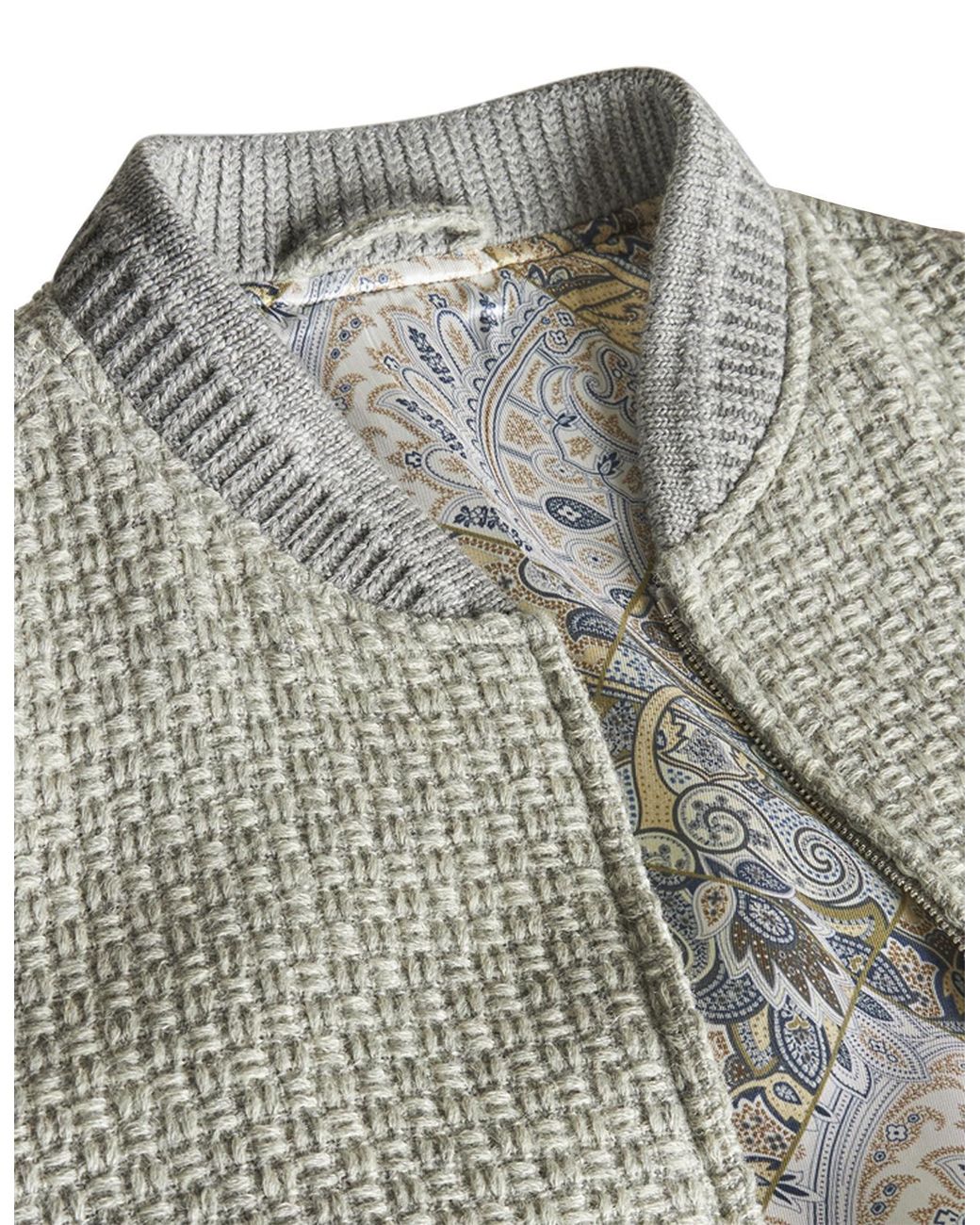 Etro Gray Chunky Knitted Bomber Jacket for men