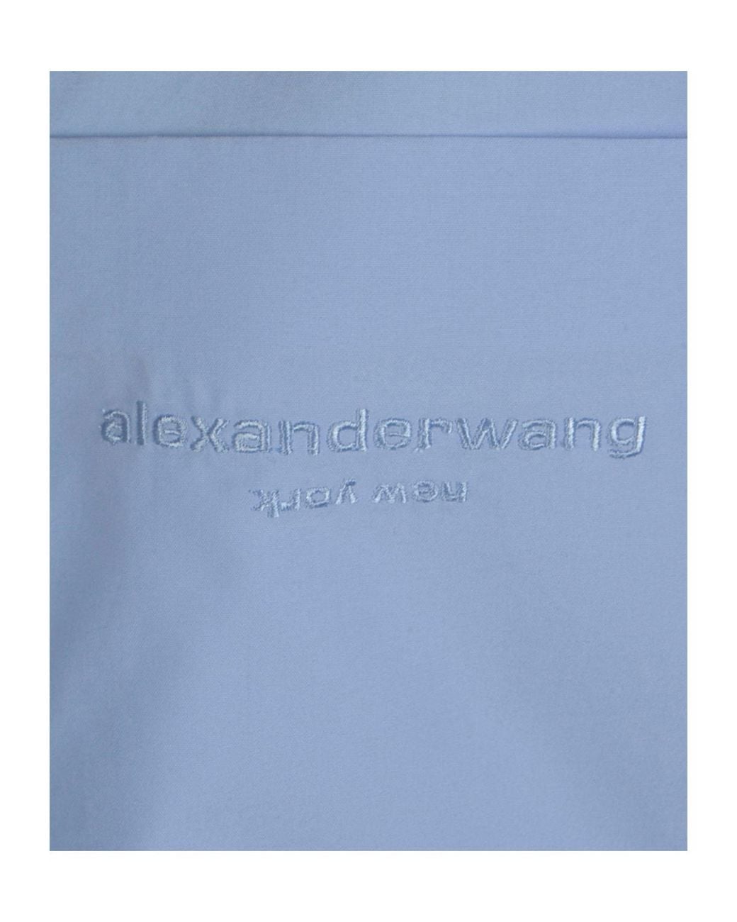 Alexander Wang Blue Logo Embroidered Button-Up Cropped Shirt