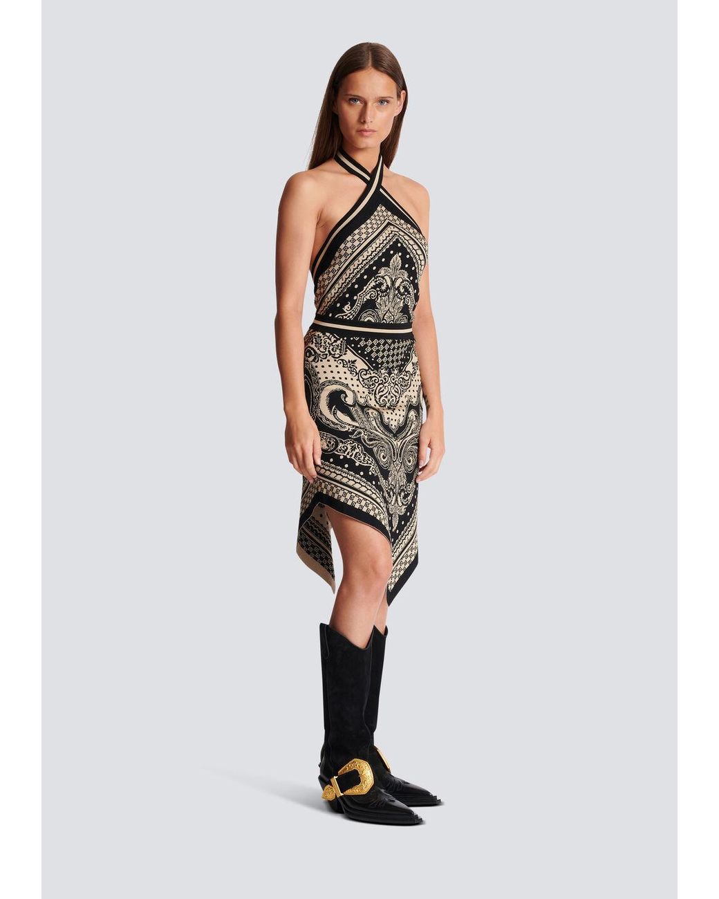 Balmain White Backless Knit Paisley Monogram Dress