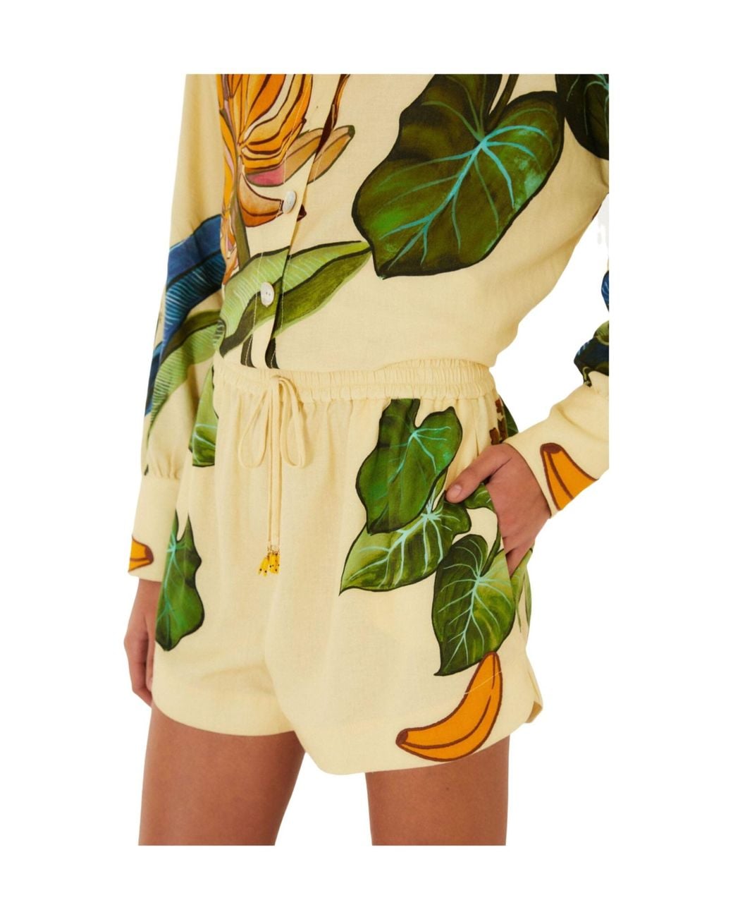 Farm Rio Green Banana Grapes Tropical-Print Drawstring Shorts