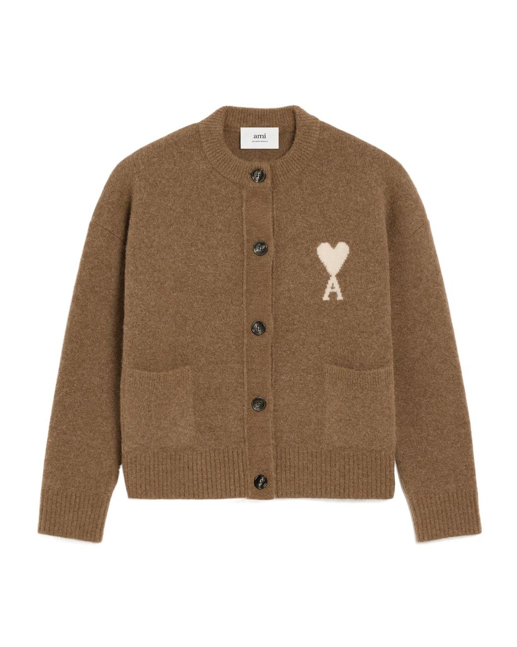 AMI Brown Logo Detailed Knitted Cardigan for men