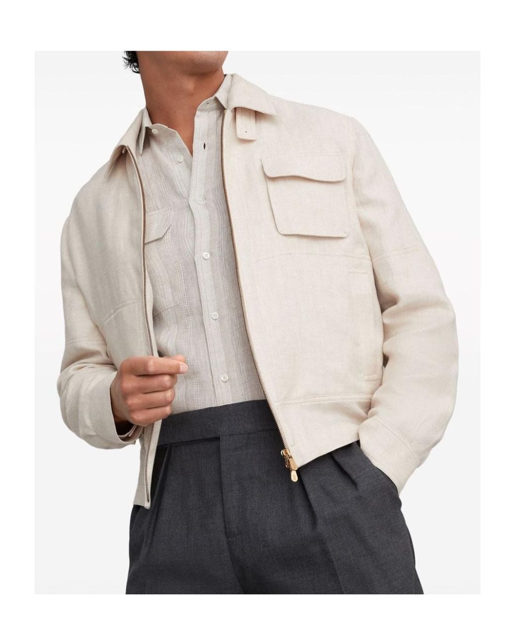 Brunello Cucinelli Natural Spread-Collar Bomber Jacket for men