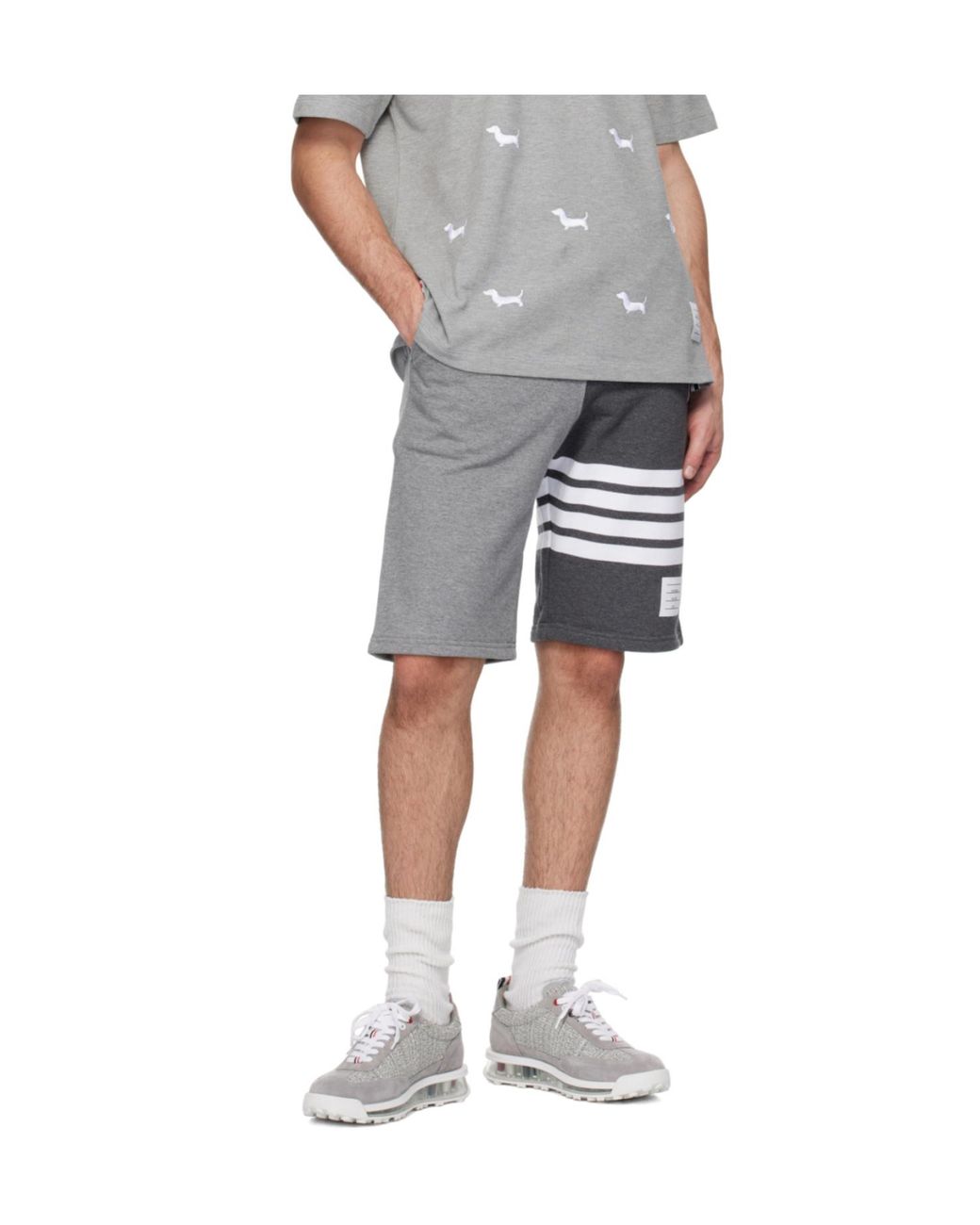 Thom Browne Gray Striped Drawstring Shorts for men