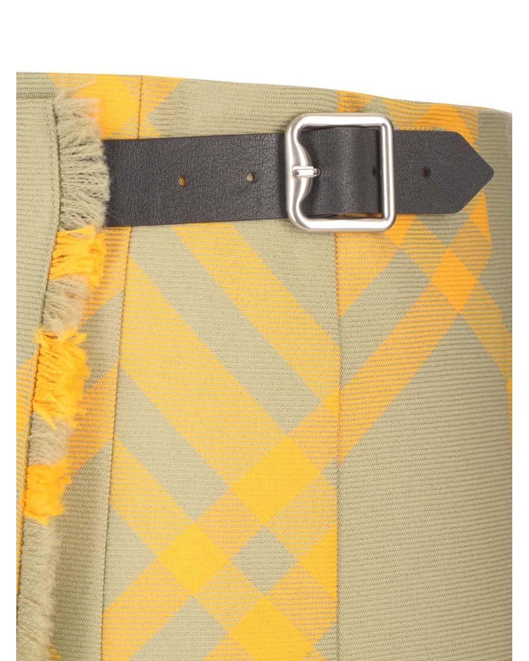 Burberry Yellow Check A-Line Kilt Skirt