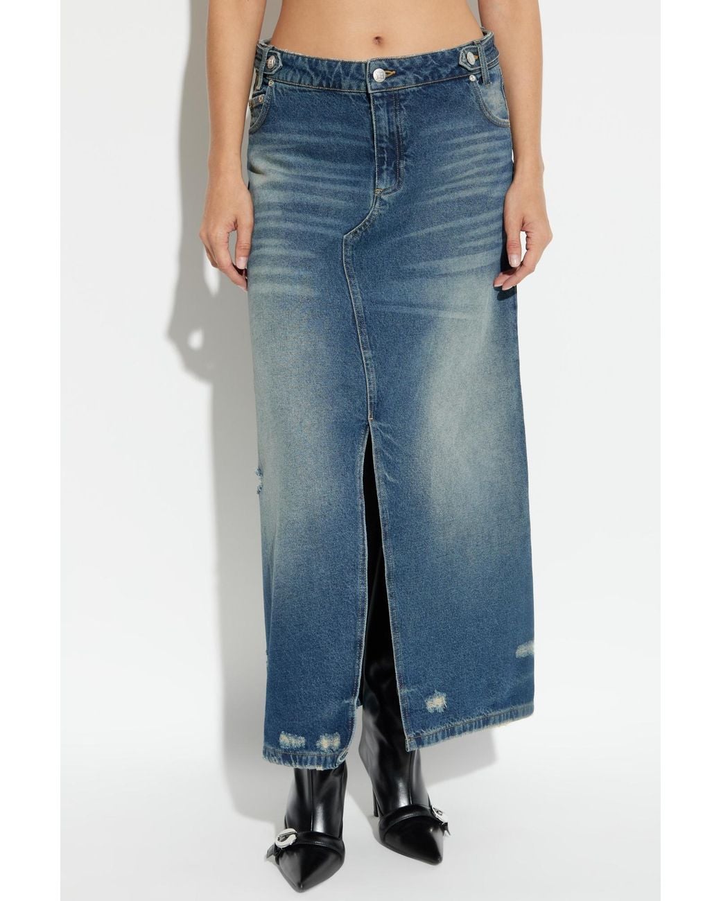 M I S B H V Blue Slit Detailed Denim Skirt