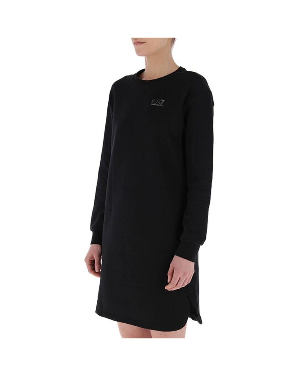 EA7 Black Round Neck Long-Sleeved Dress