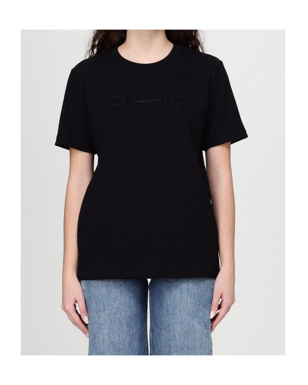Elisabetta Franchi Black Loose Fit Crewneck T-Shirt