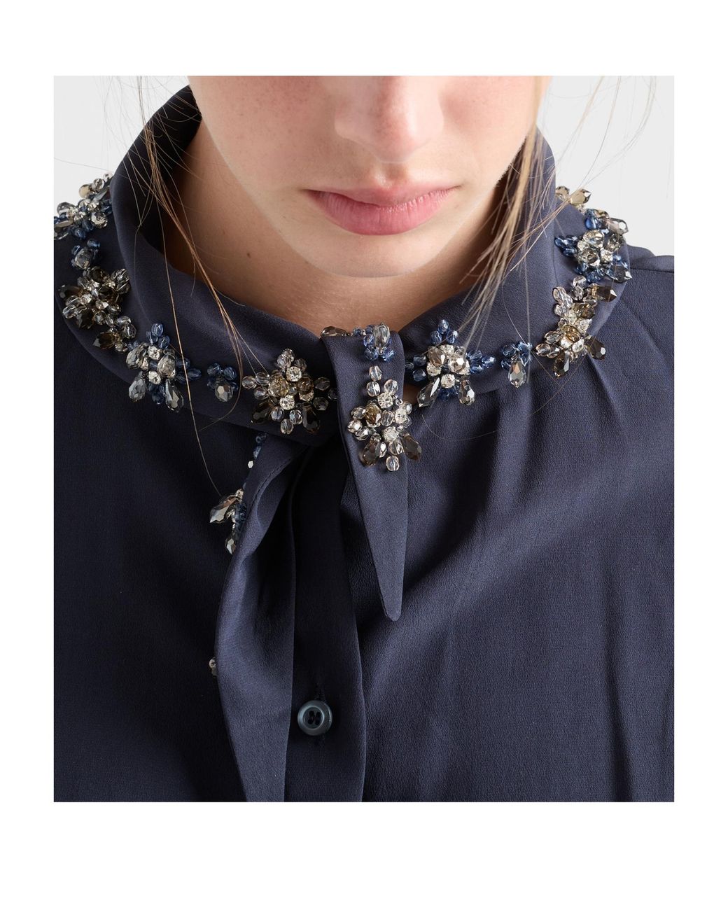 Prada Blue Embroidered Marocain Dress