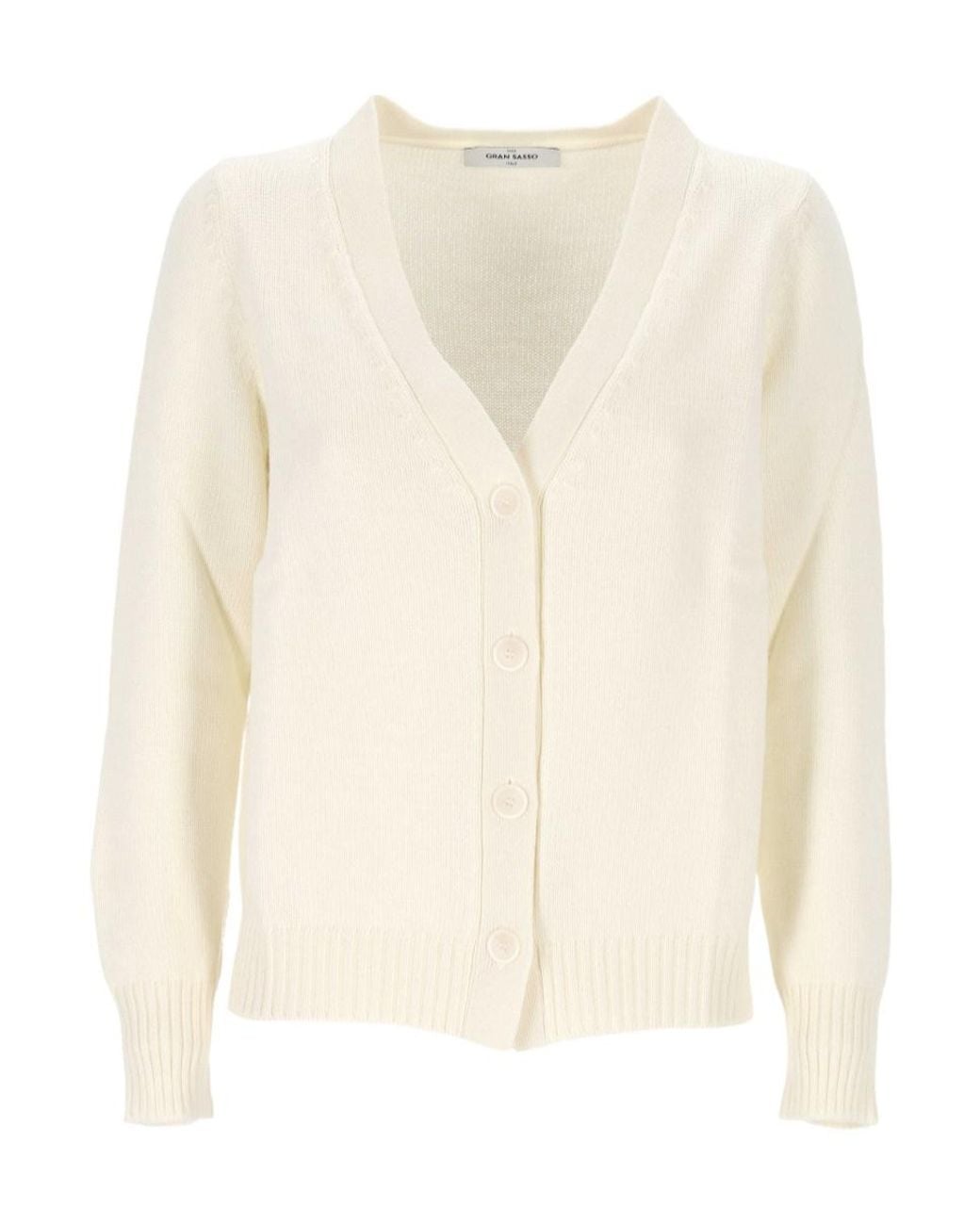 Gran Sasso White V-Neck Buttoned Cardigan