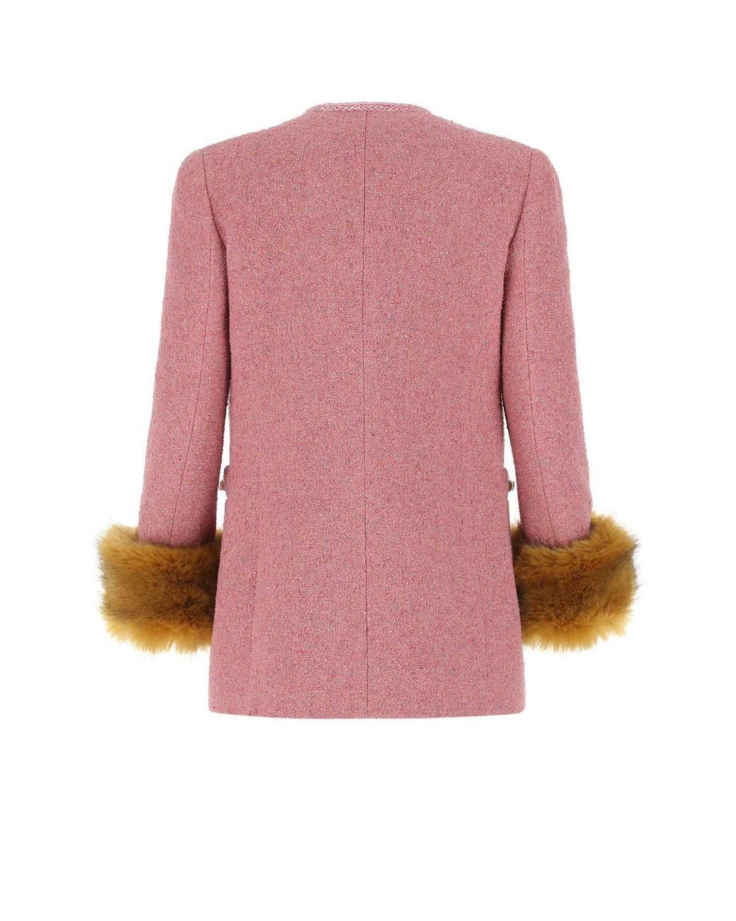 Saint Laurent Pink Faux-Fur Detail Fitted Jacket