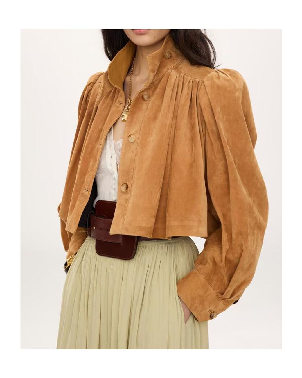 Chloé Brown Pleated Leather Jacket