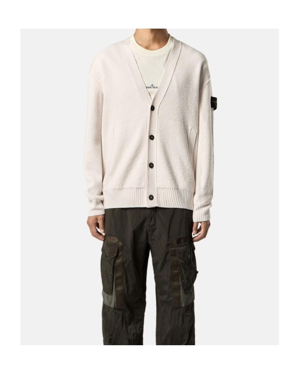 Stone Island Natural Loose-Fit V-Neck Cardigan With Pockets for men