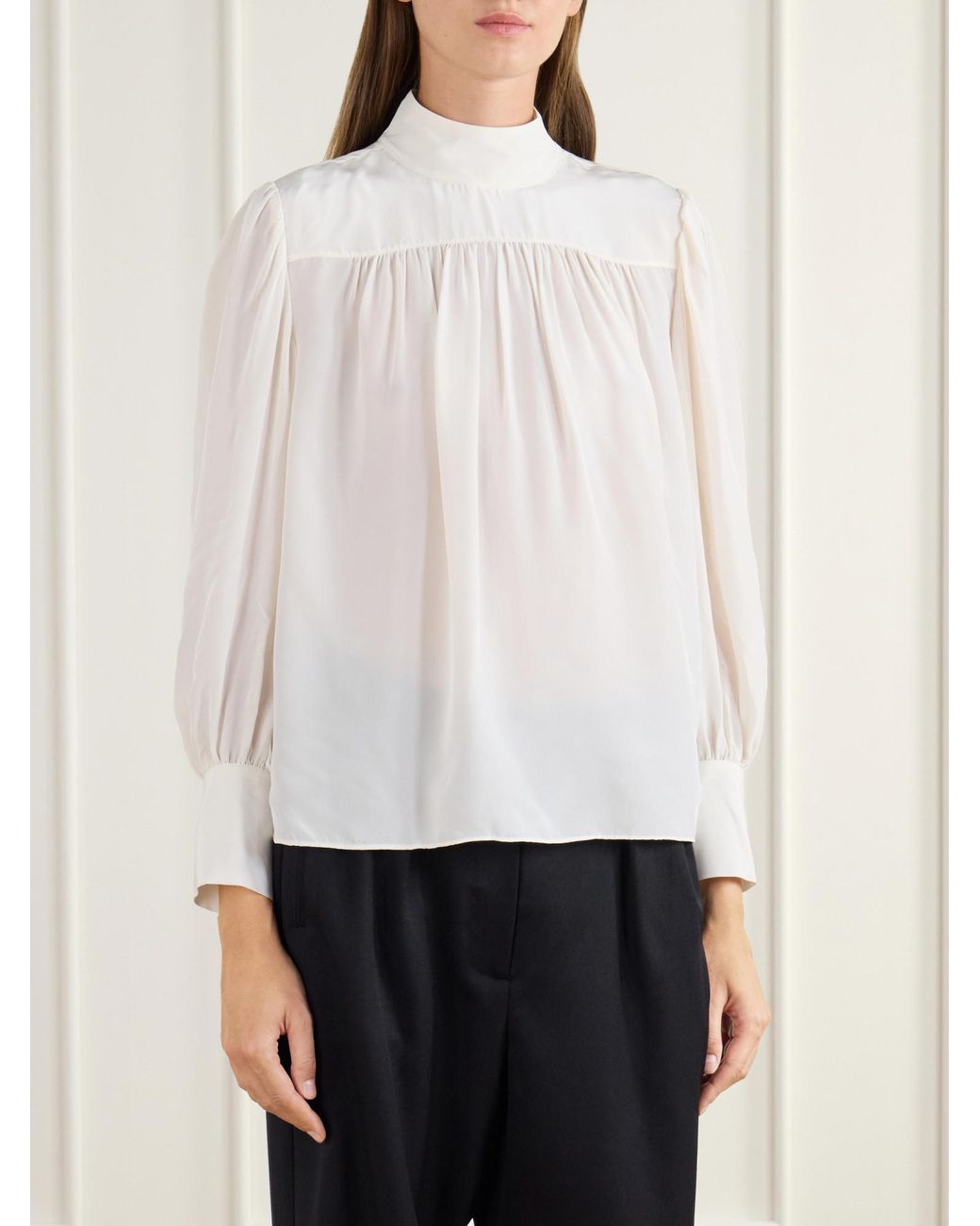Veronica Beard White Brooks Gathered Crepe De Chine Blouse