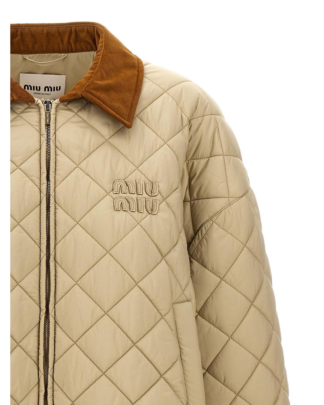 Miu Miu Natural Logo-Patch Quilted Jacket