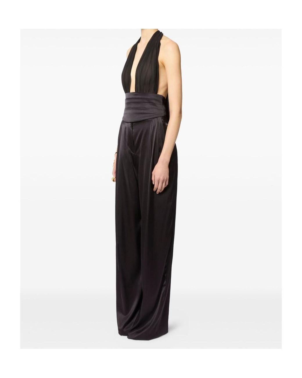 Nina Ricci Black V-Neck Bow-Detail Silk Blouse