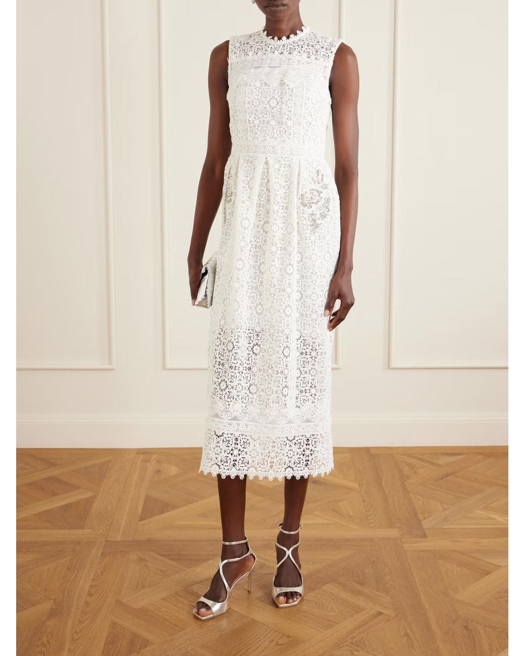 Erdem White Crystal-Embellished Lace Dress