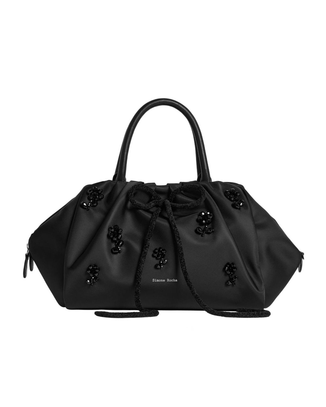 Simone Rocha Black Leather-Trimmed Embellished Shell Tote