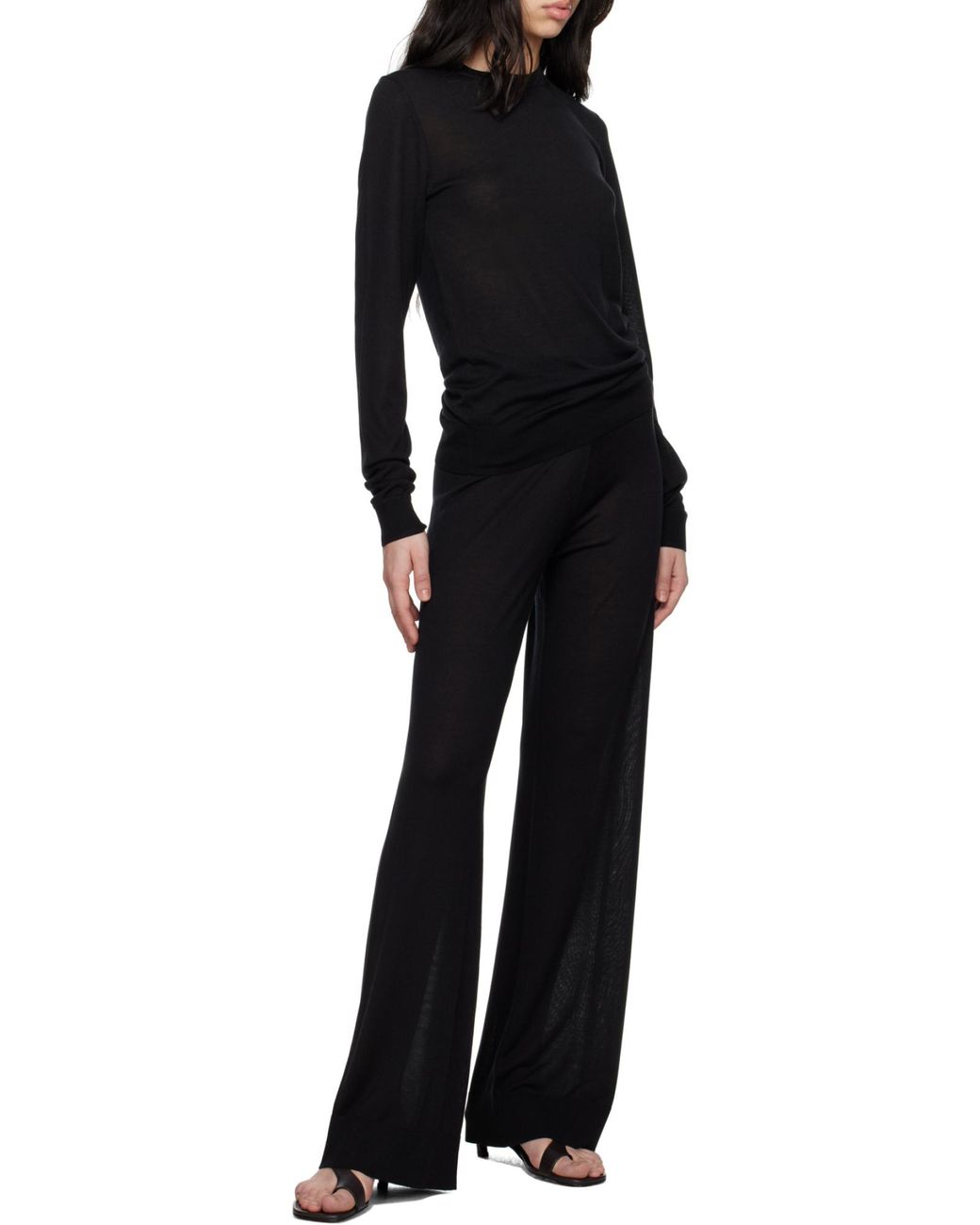 Totême Black Totême Ribbed Hem Crewneck Knitted Jumper