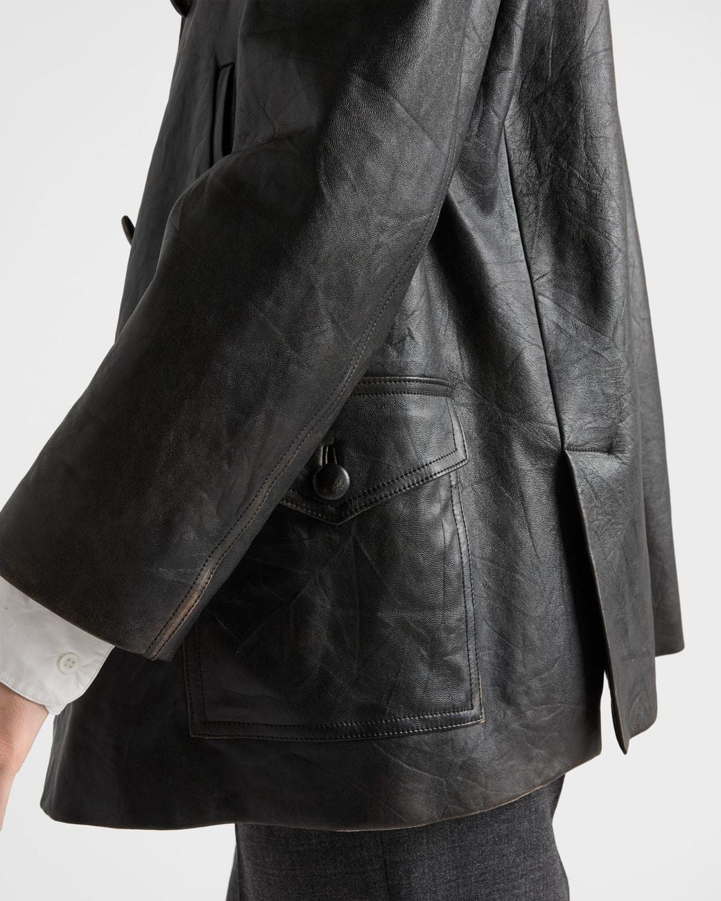 Prada Black Double-Breasted Nappa Leather Caban Jacket