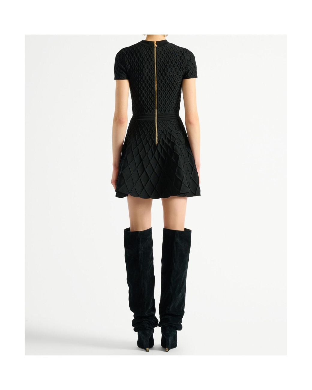 Balmain Black Knitted Flared Mini Dress
