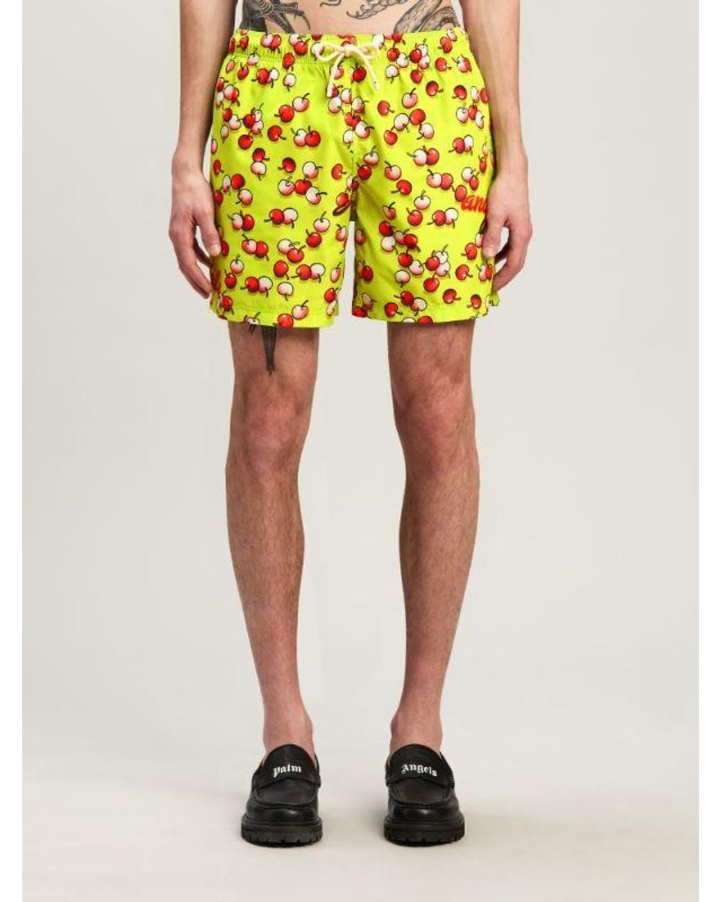 Palm Angels Yellow Cherries Printed Drawstring Swimshorts for men